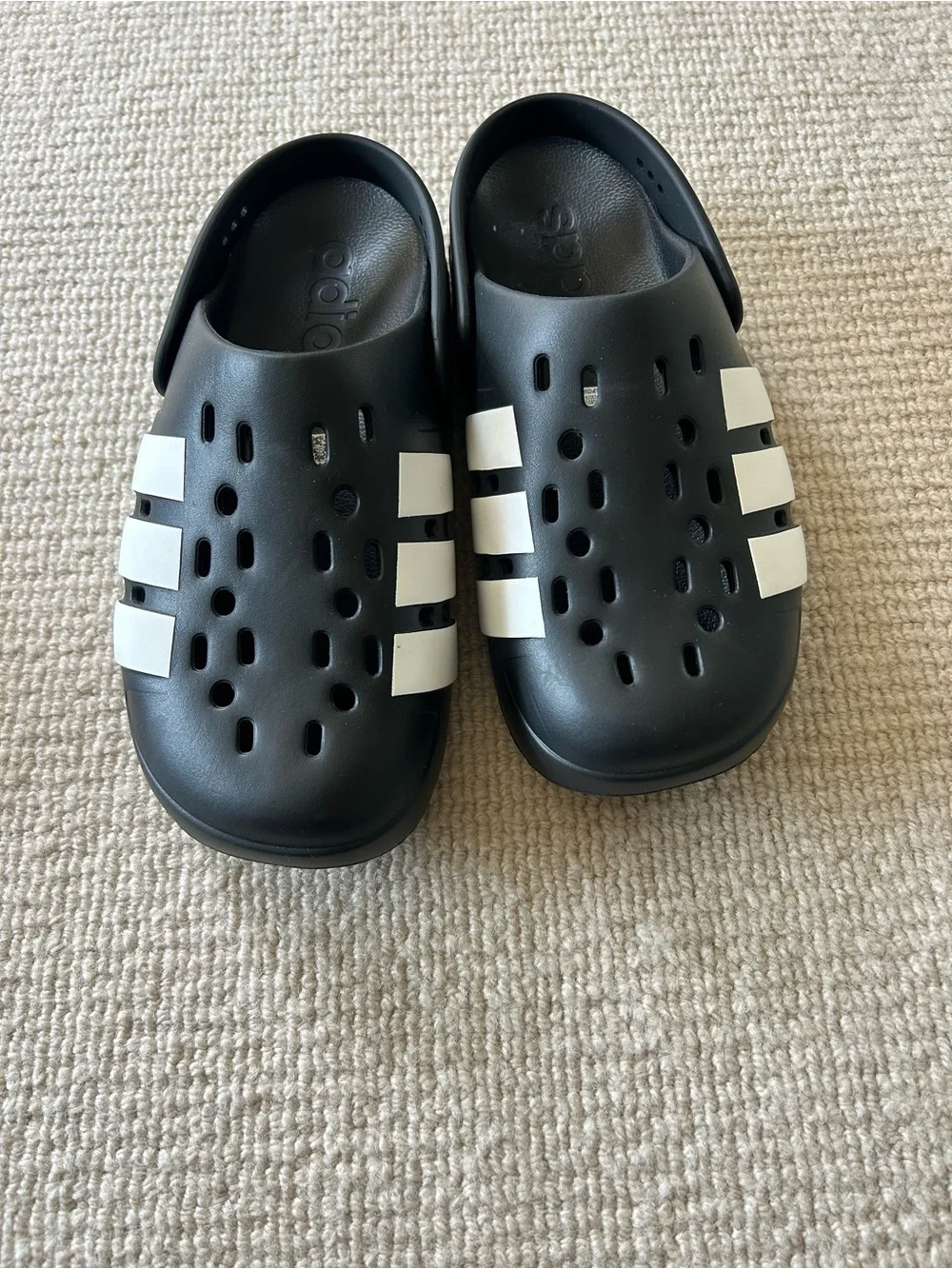 adidas young Kids Black Water Clogs with White Stripes